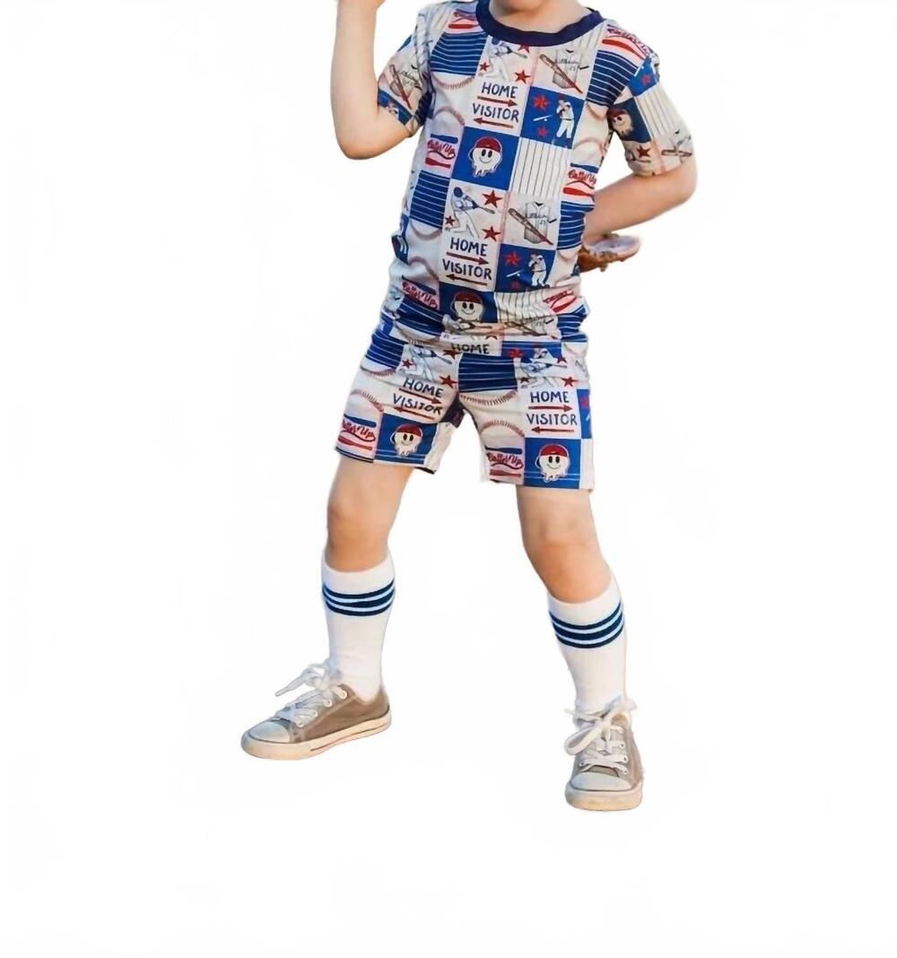 NEW FLETCH boy's field of dreams 2 piece bamboo pajama shorts set in blue